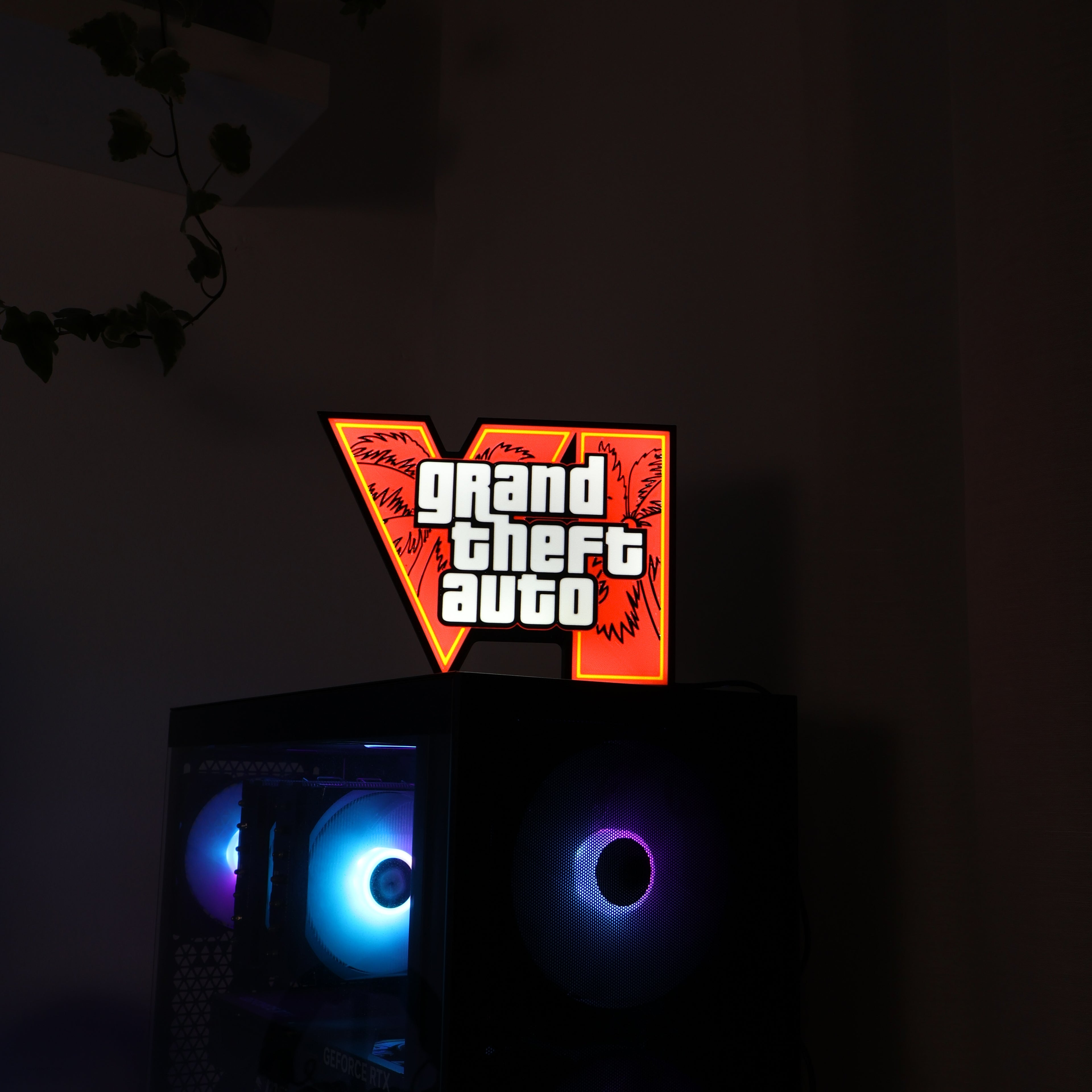 Caixa de Luz LED Inspirada em GTA VI – Decoração de Gaming 3D com USB