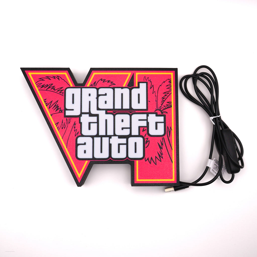Caixa de Luz LED Inspirada em GTA VI – Decoração de Gaming 3D com USB