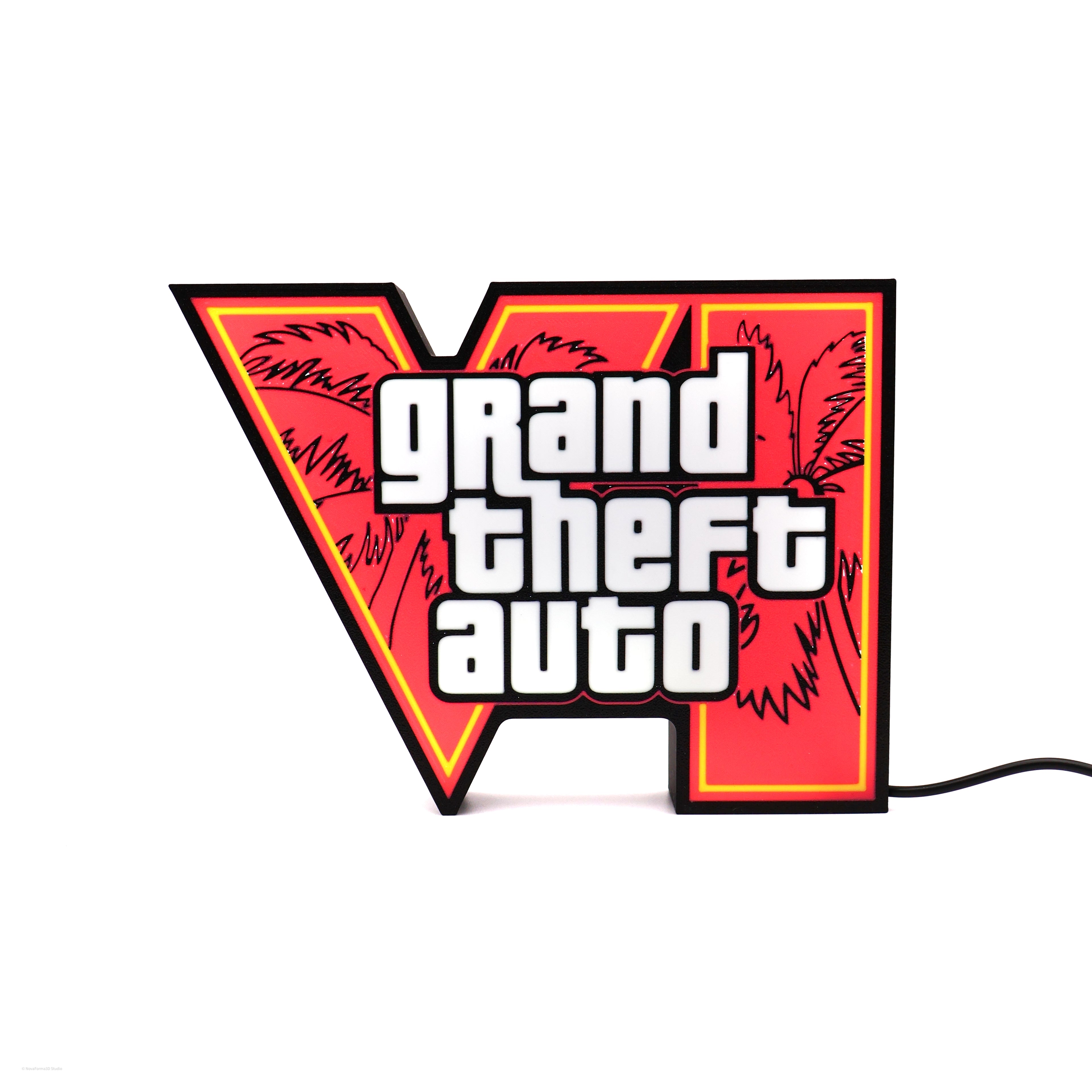 Caixa de Luz LED Inspirada em GTA VI – Decoração de Gaming 3D com USB