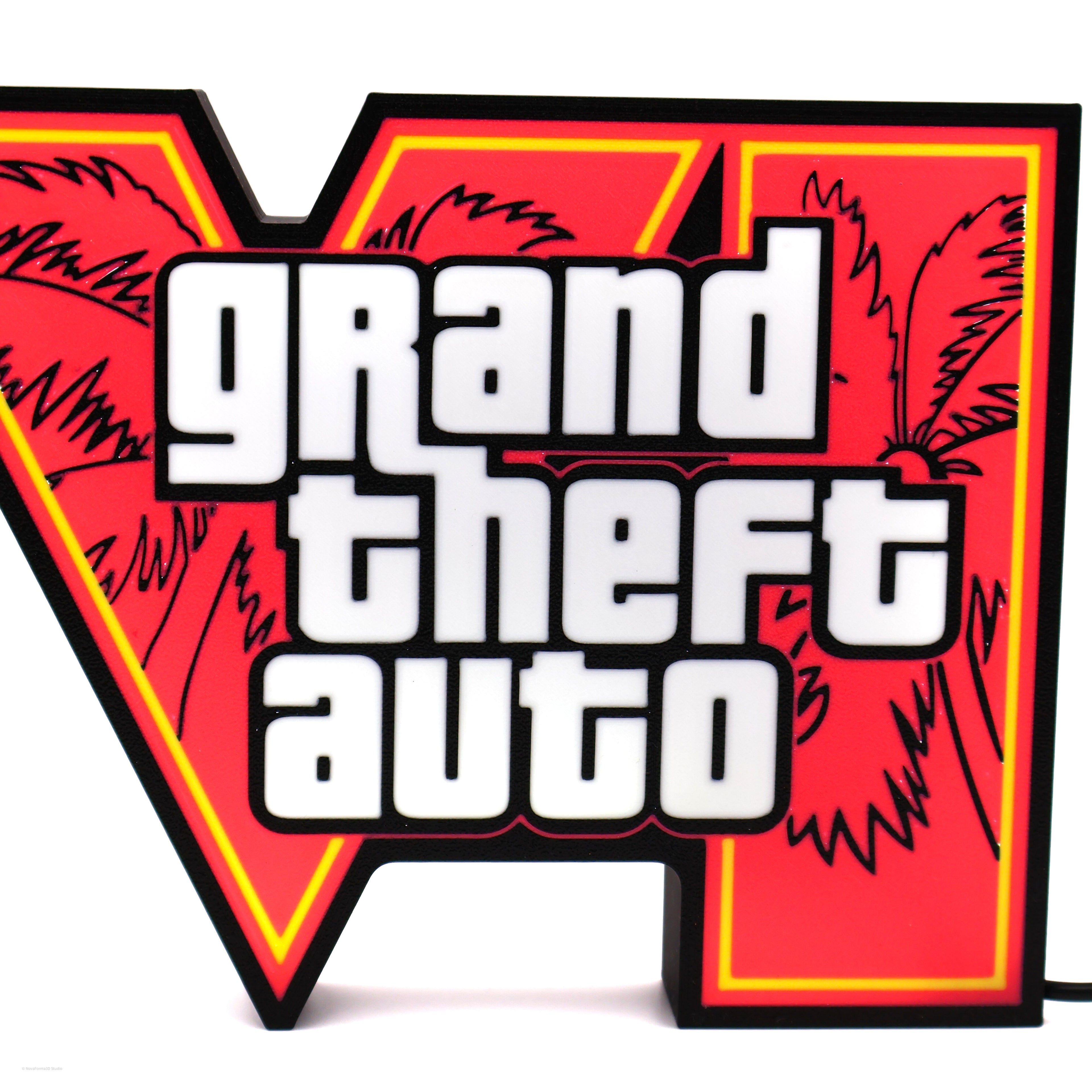 Caixa de Luz LED Inspirada em GTA VI – Decoração de Gaming 3D com USB