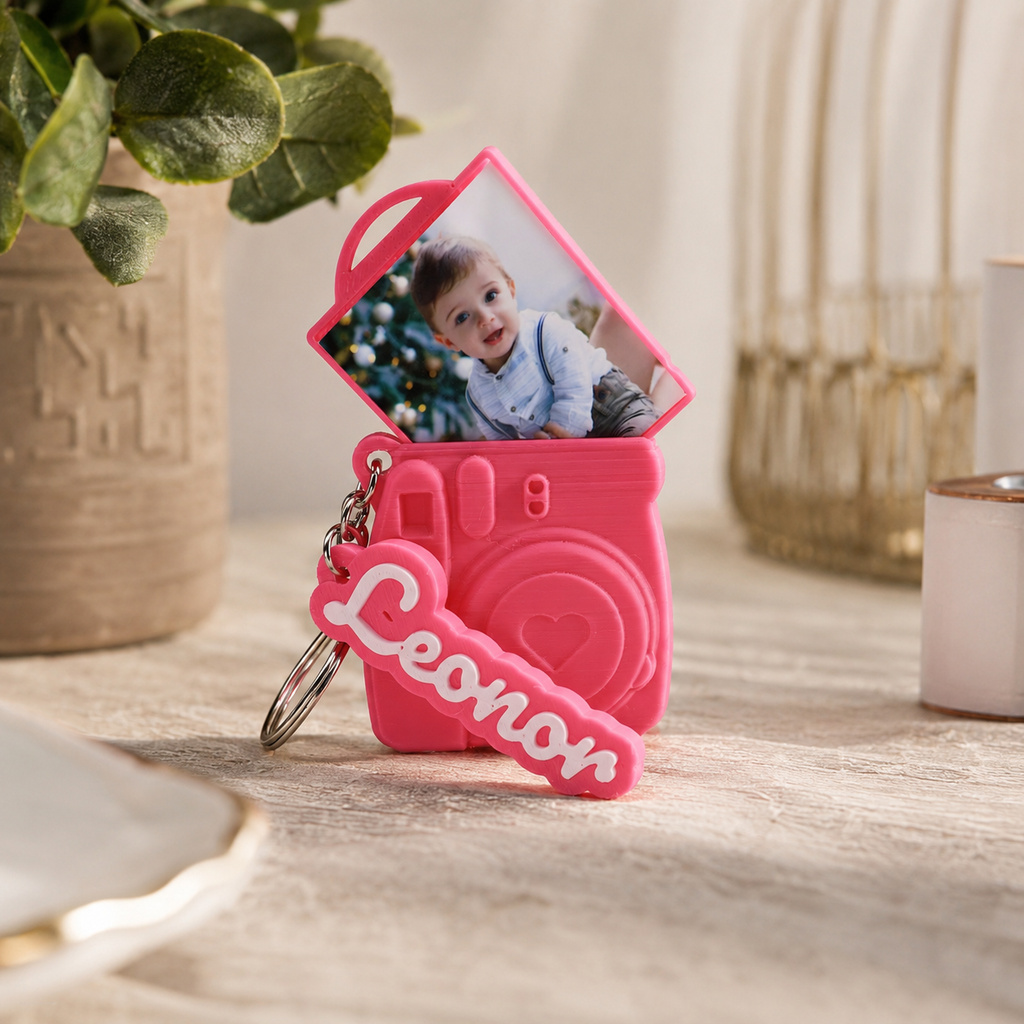 Porta-chaves Personalizado com Foto de Câmara com Família, Crianças ou Animal de Estimação